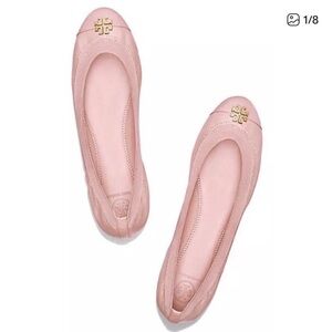 😍 NEW 🥿 Tory Burch Cap-Toe Jolie Ballet Flats with Gold Logo